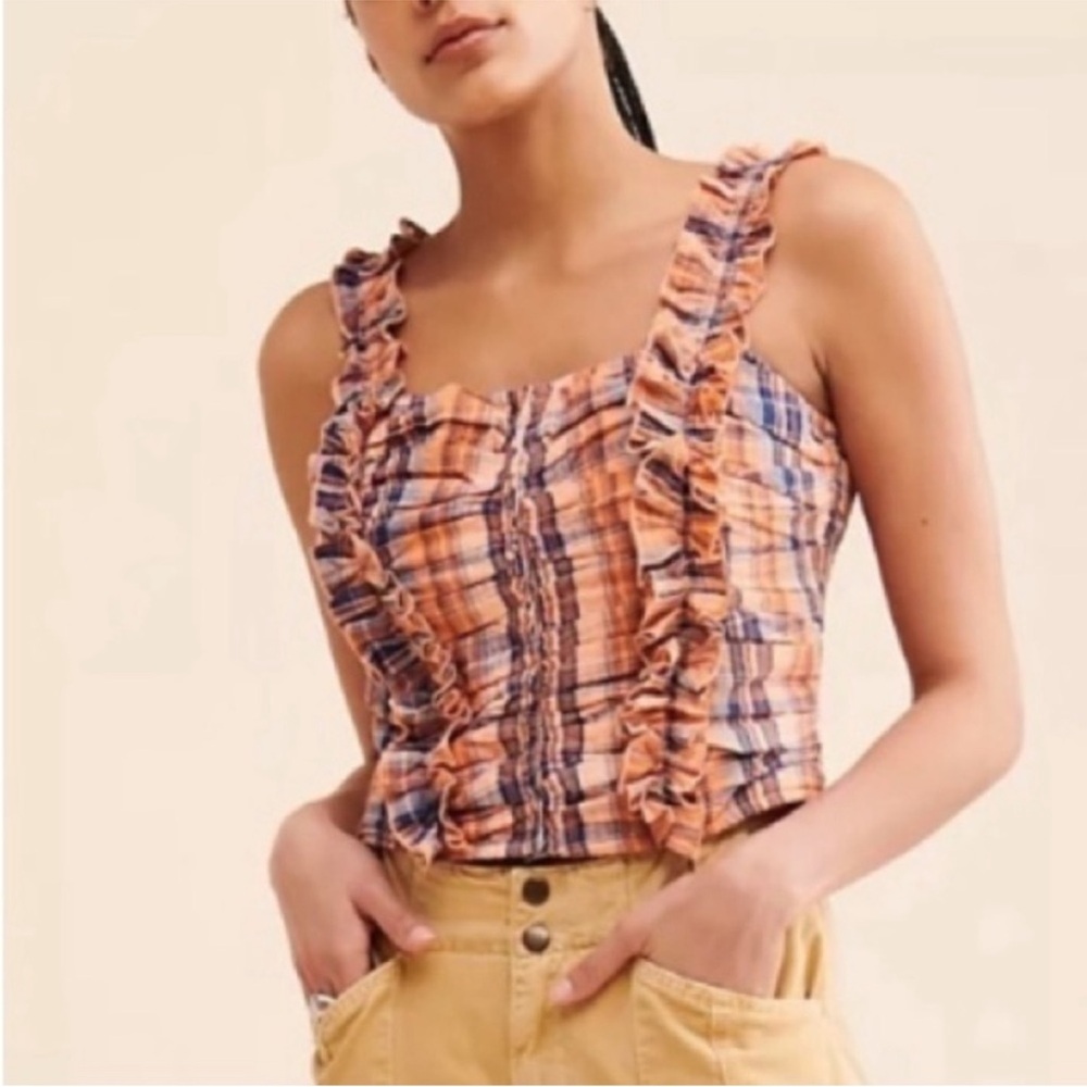 NWT Anthro Ruffled Plaid Corset Sleeveless Top Medium - Picture 2 of 16